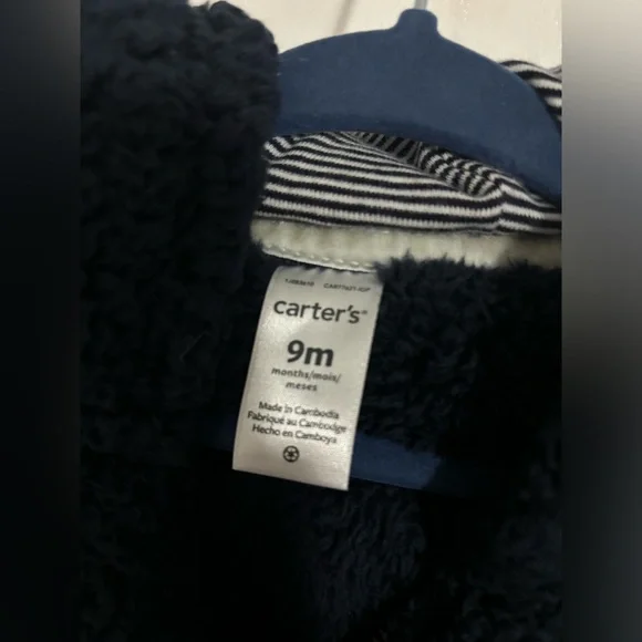 Carters 9M Navy Blue Baby Winter Onesie - Picture 3 of 4